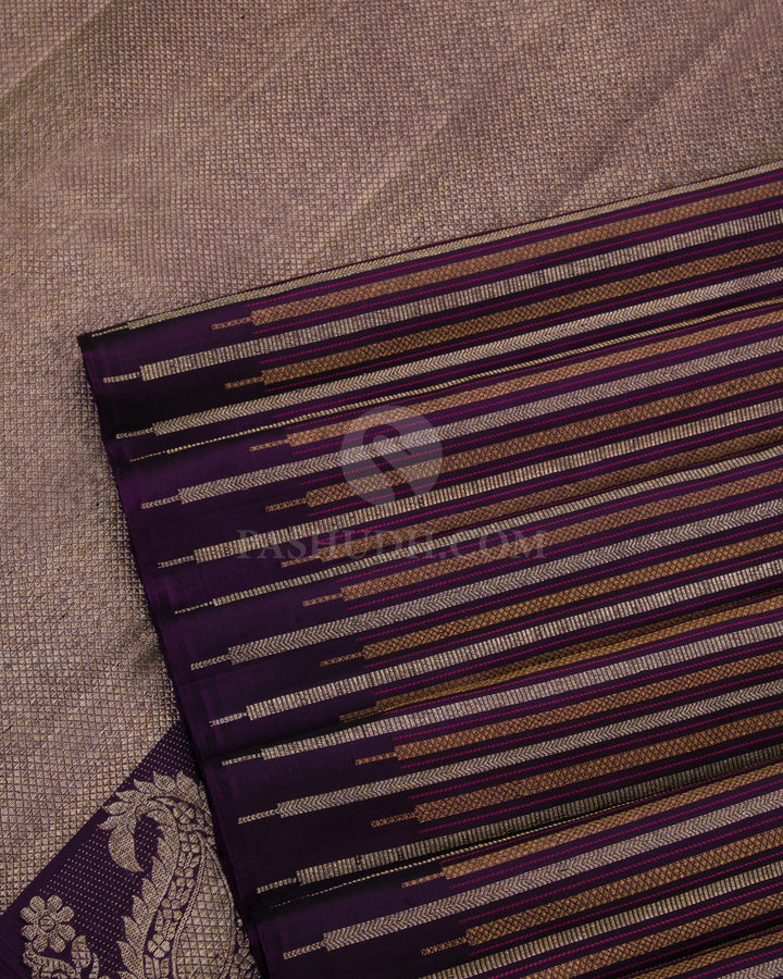 Dark Violet Borderless Kanjivaram Silk Saree - S800 -View 5