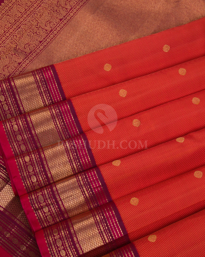 Orange & Red shot Purple Kanjivaram Silk Saree - S1094(B) - View 4