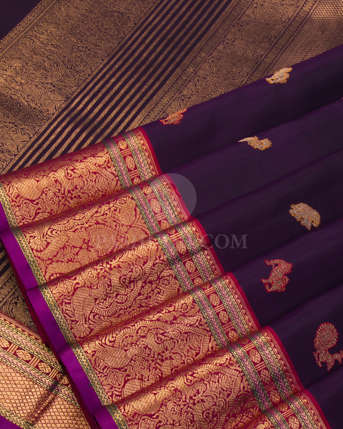 Dark Purple & Red Kanjivaram Silk Saree - S1051(A) - View 4
