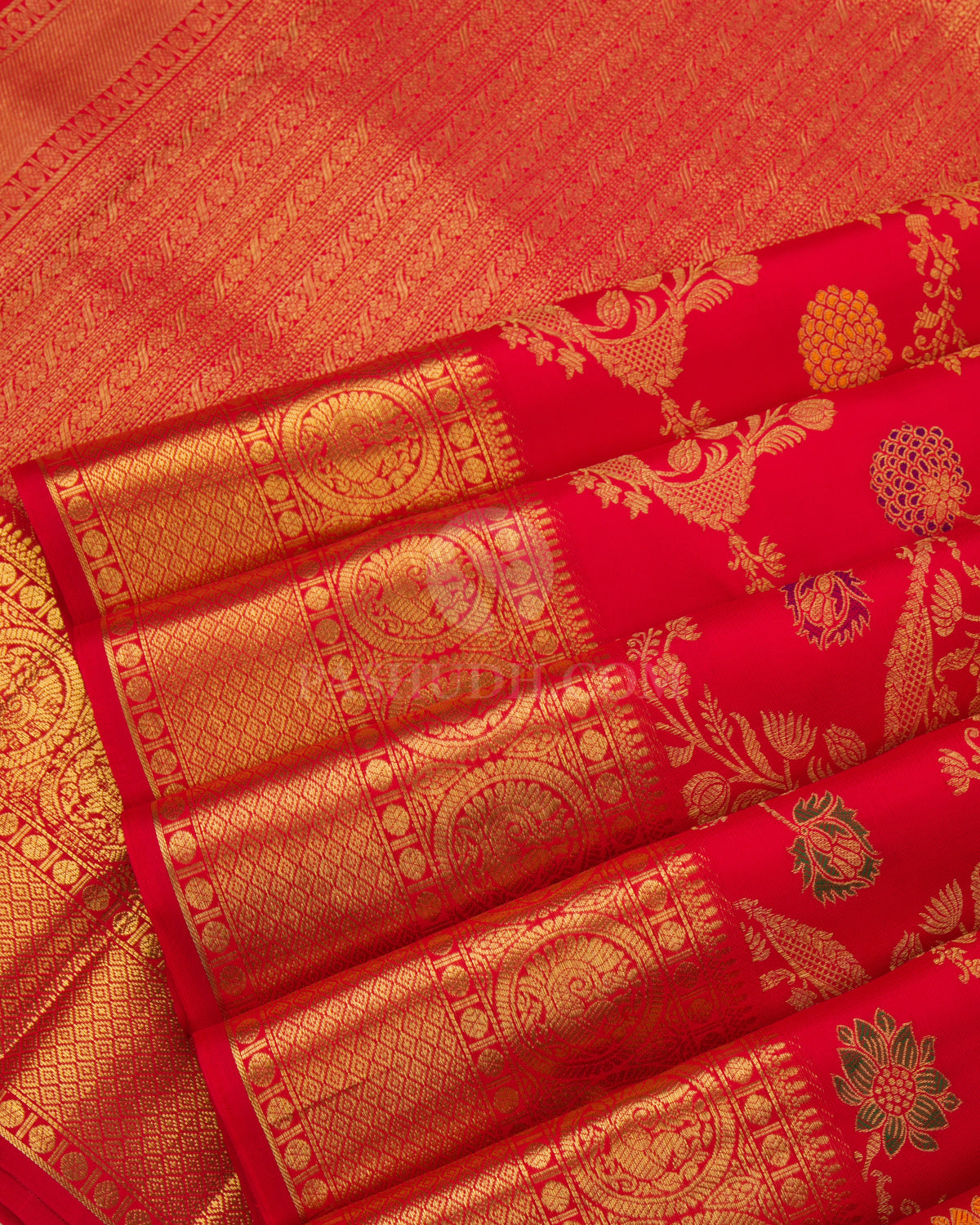 Bridal Red Pure Zari Kanjivaram Silk Saree - P117 -View 5