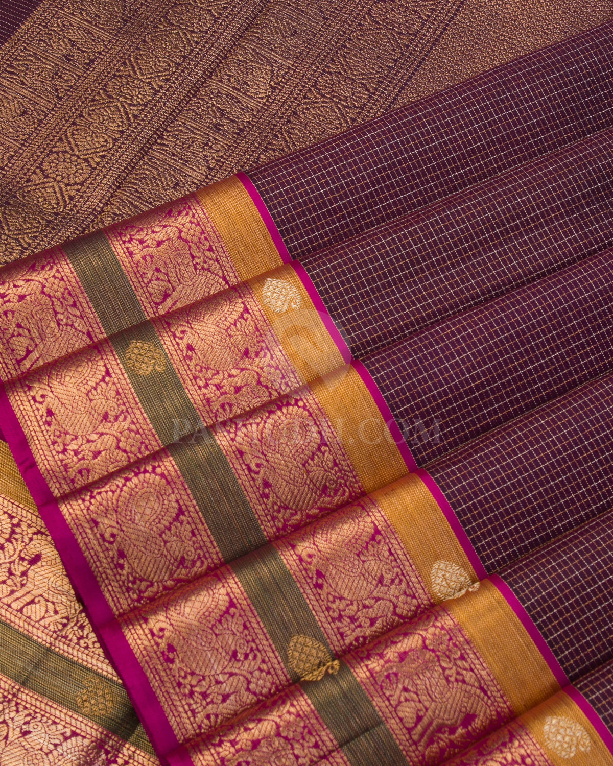 Purple & Rani Pink Kanjivaram Silk Saree - S1056(A) - View 4