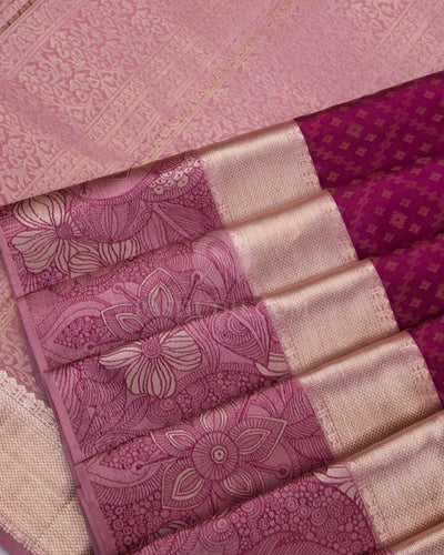 Paaku/ Betel Nut & Light Pink Kanjivaram Silk Saree - D434 -View 4