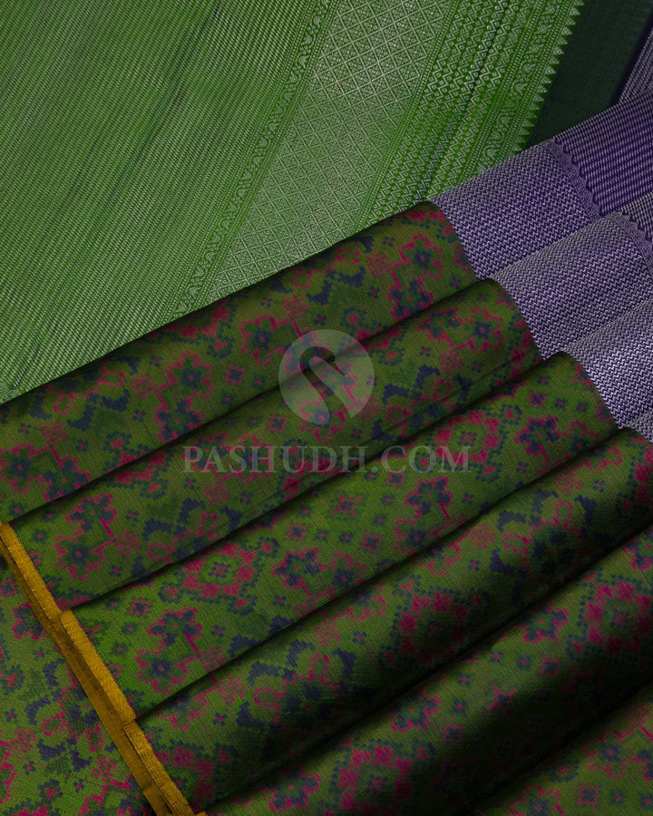 Violet and Olive Green Kanjivaram Silk Saree - D479