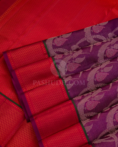 Violet and Red Kanjivaram Silk Saree from pashudh