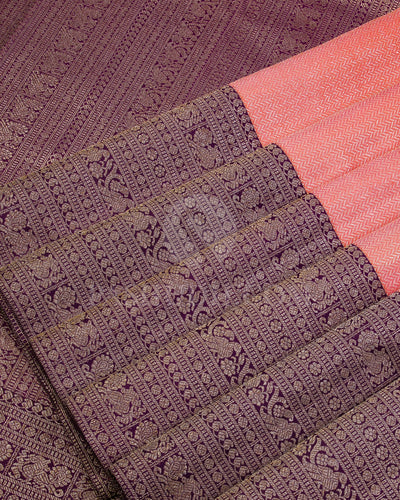 Coral Orange and Purple Kanjivaram Silk Saree - S948