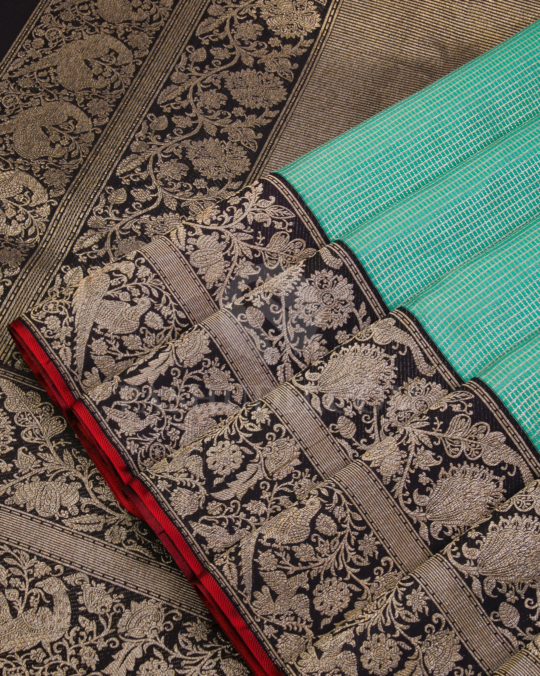 Sea Green and Black Pure Kanjivaram Silk saree