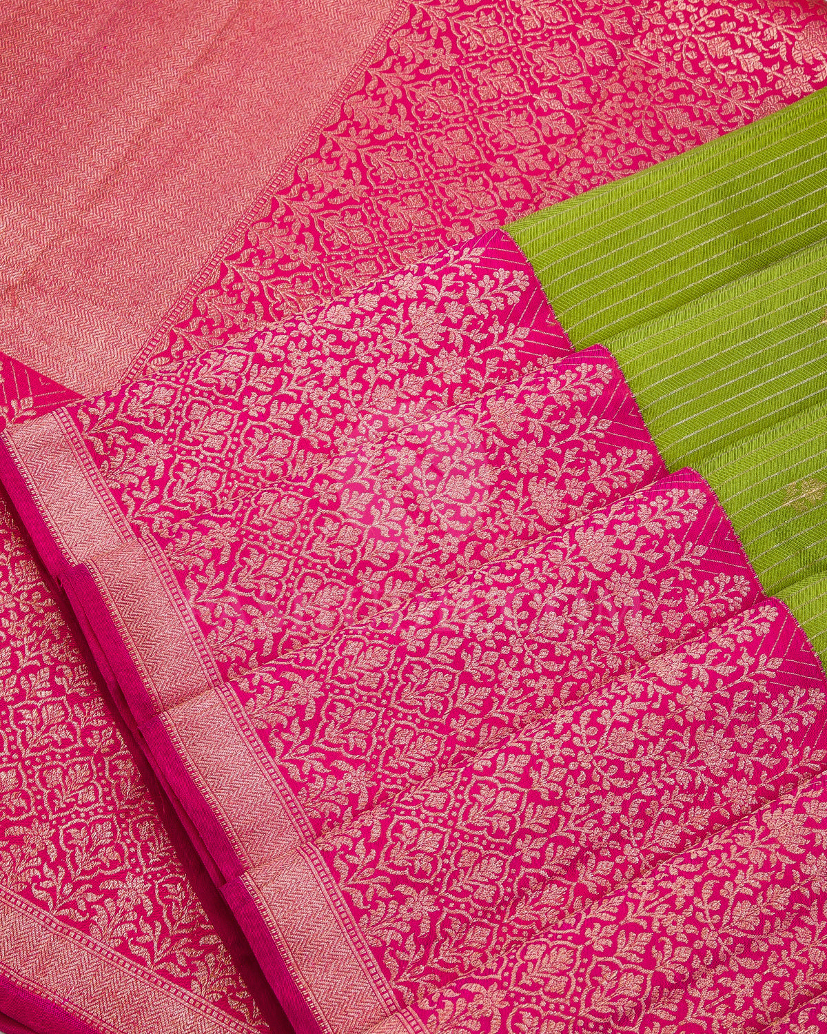Parrot Green and Bright Pink Kanjivaram Silk Saree - S949