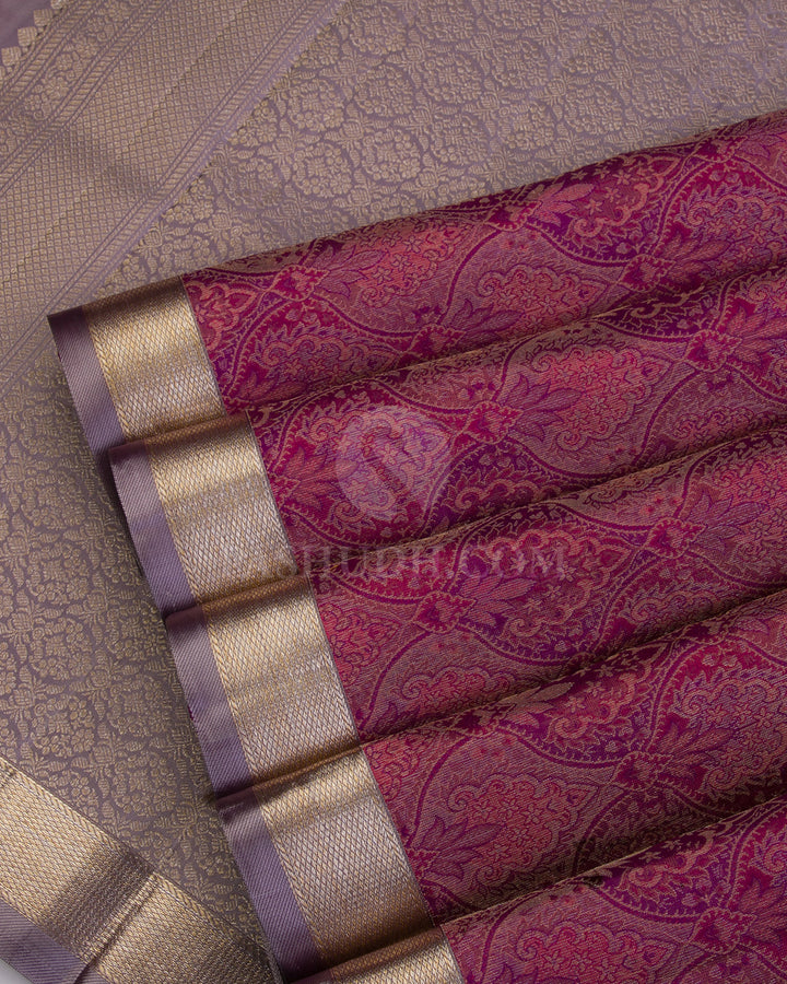 Maroon & Mauve Kanjivaram Silk Saree -  DJ251 - View 4
