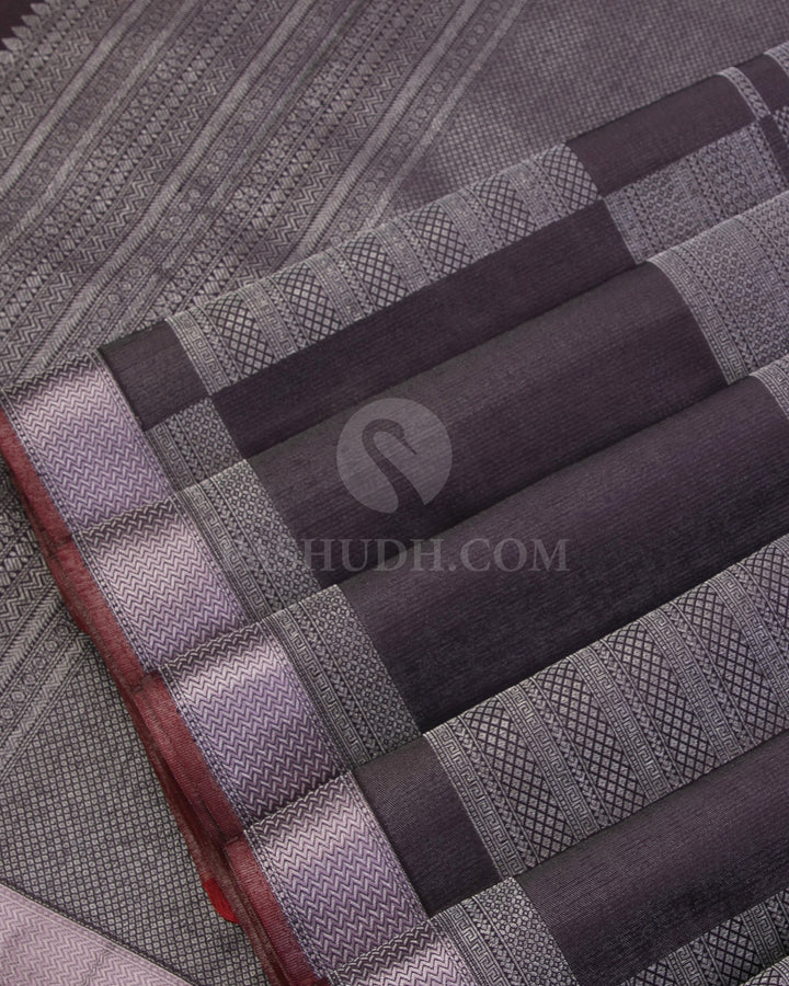 Dark Purple & Pink Shot Grey Kanjivaram Silk Saree - D509(A) - View 3