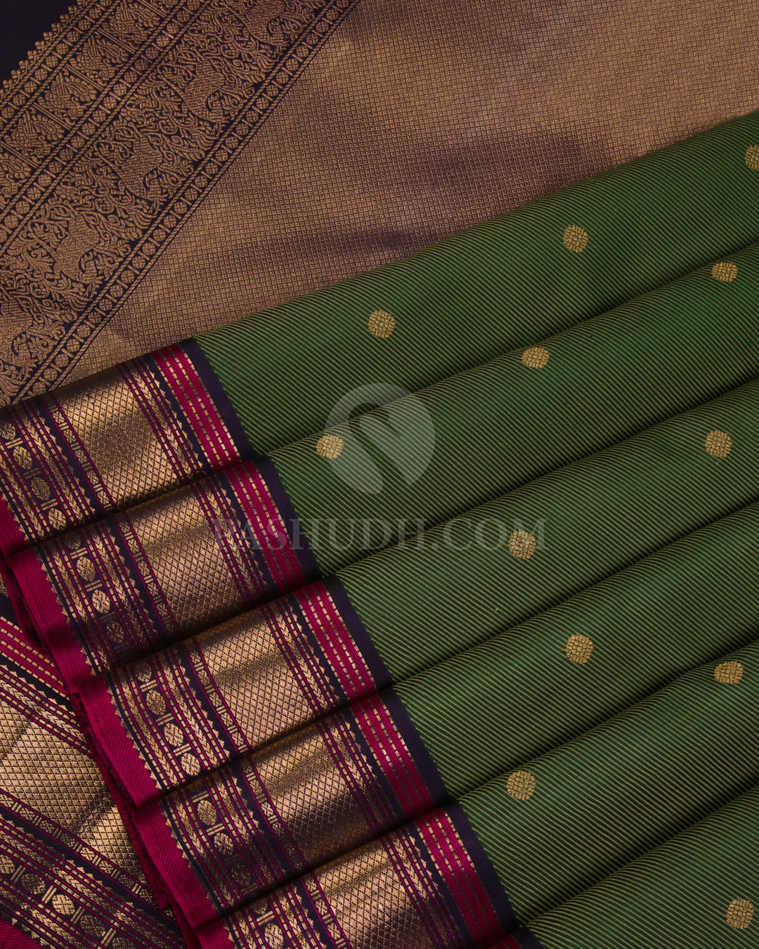 Dark Green & Purple Kanjivaram Silk Saree - S1094(A) - View 4