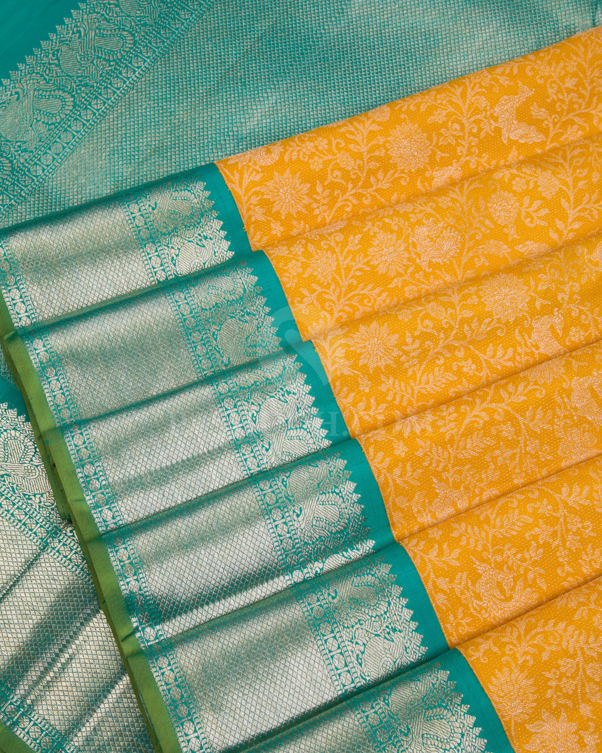 Mango Yellow & Anandha Blue Kanjivaram Silk Saree - S1074(A) - View 4