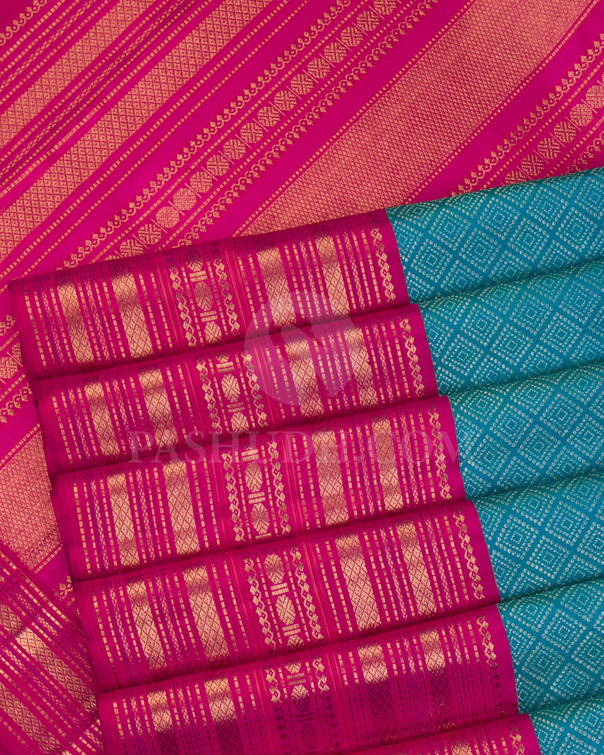 Ananda Blue and Rani Pink Kanjivaram Silk Saree - S1174(A) - View 4