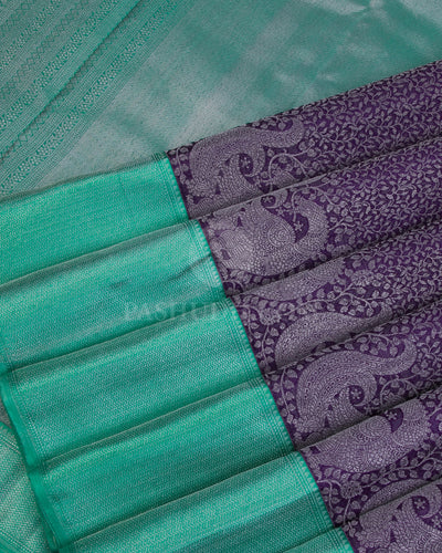 Royal Violet and Sapphire Green Kanjivaram Silk Saree - D528(A) - View 3