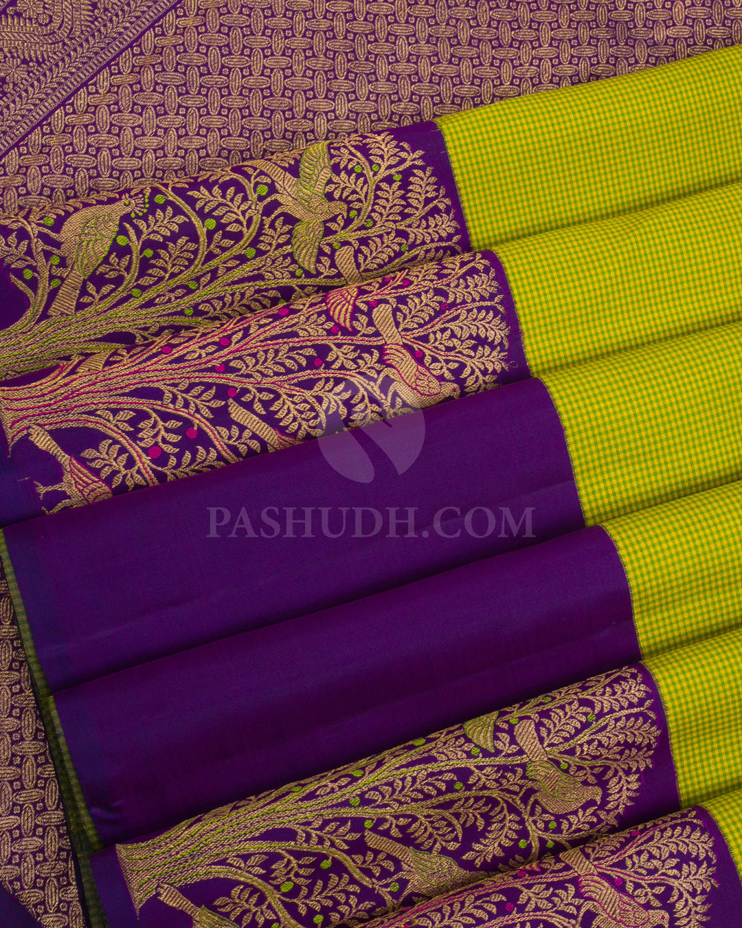 Green & Violet Kanjivaram Silk Saree - D14 - View 3