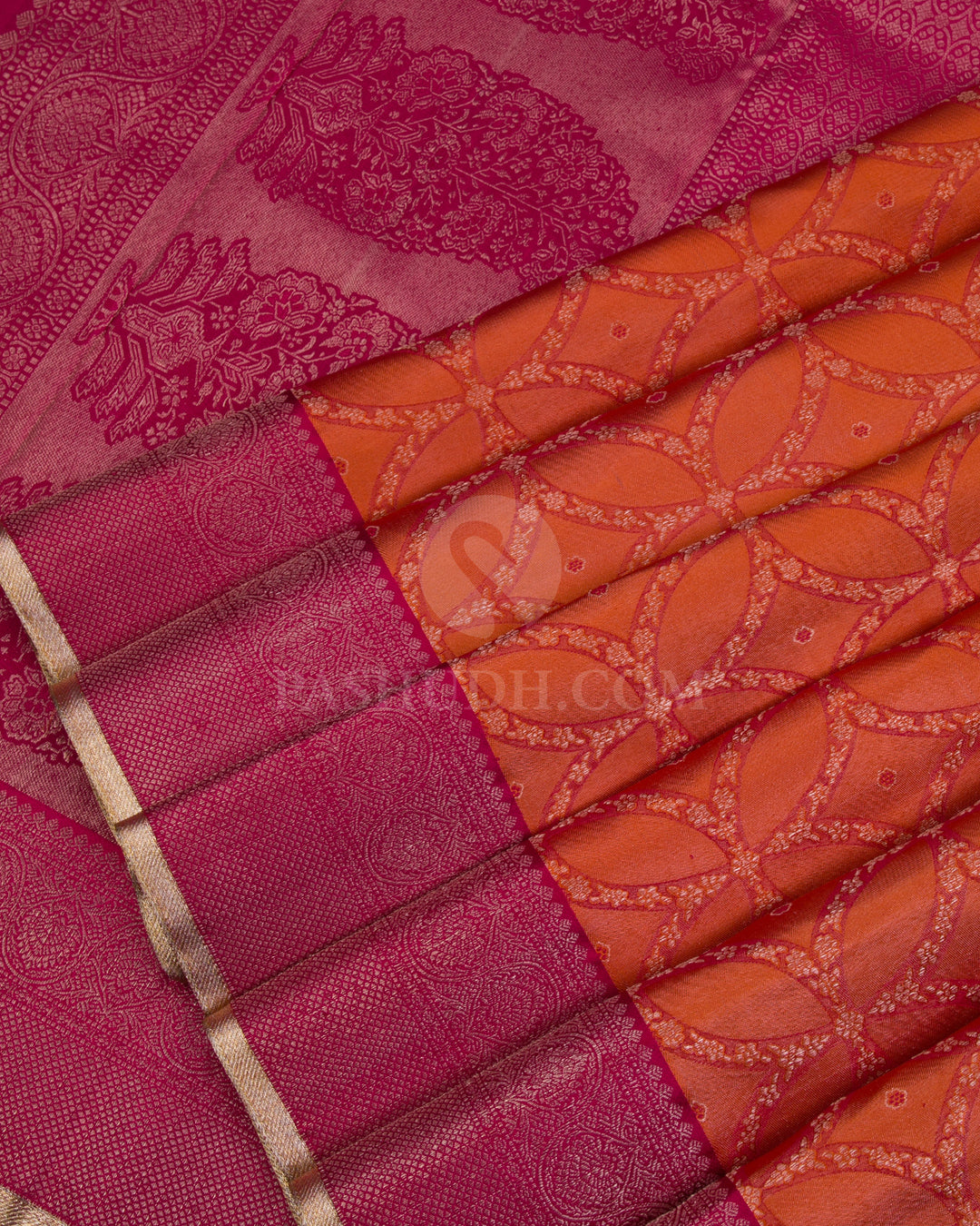 Orange and Magenta Kanjivaram Silk Saree - D500(C) - View 3