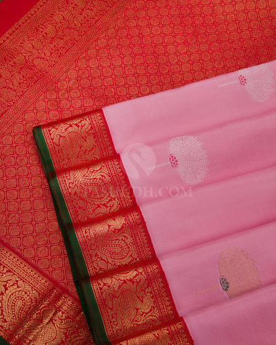 Pale Pink & Red Pure Zari Kanjivaram Silk Saree - S754 - View 5