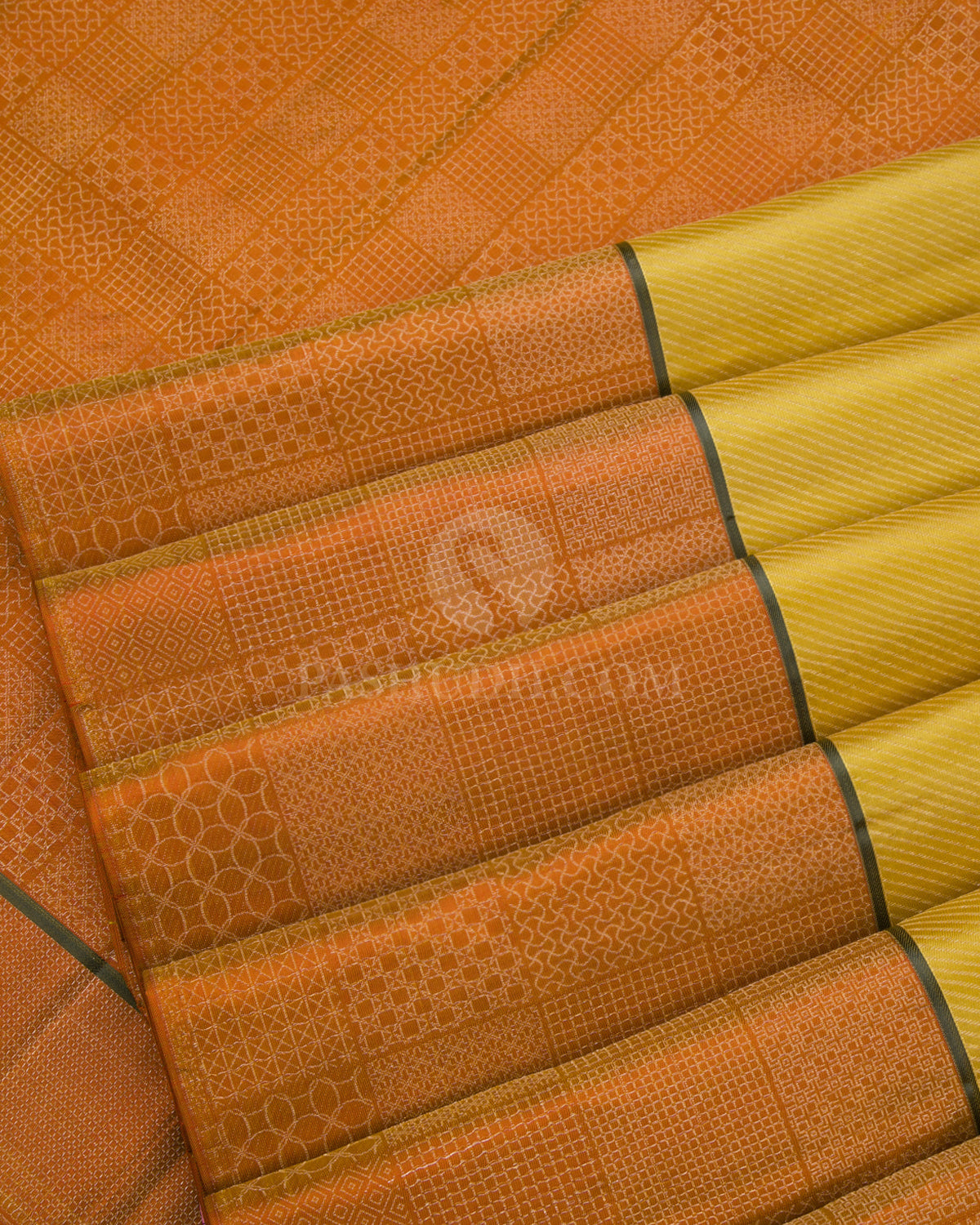 Yellow and Orange Kanjivaram Silk Saree - DJ210 _ View 4