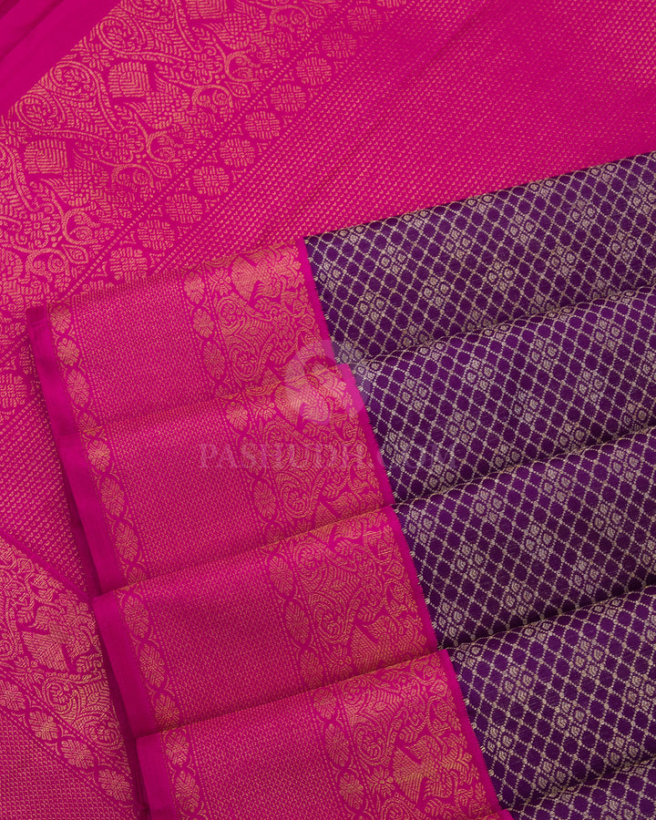 Indigo and Rose Pure Zari Kanjivaram Silk Saree - S732 - View 5