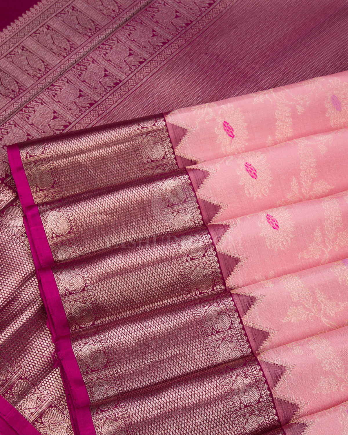 Pink & Burgundy Kanjivaram Silk Saree - S881 - View 5