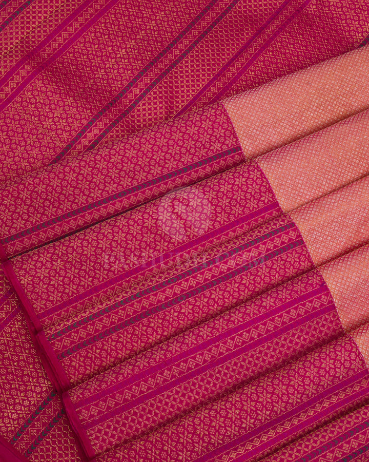 Peach & Rani Pink Kanjivaram Silk Saree- S1098(A) - View 4