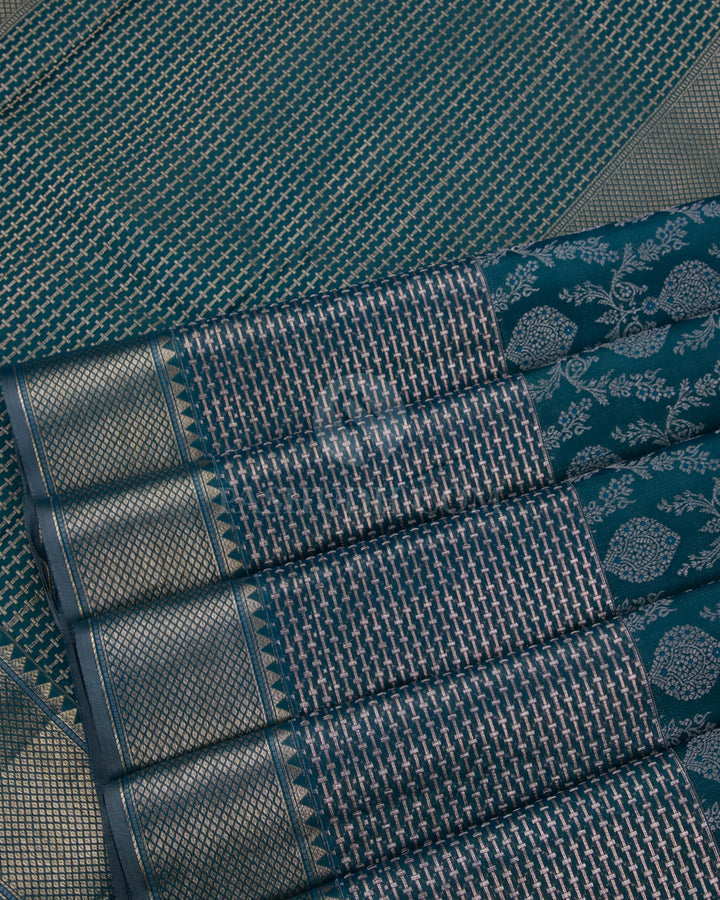Teal Kanjivaram Silk Saree - DT195 _View 4