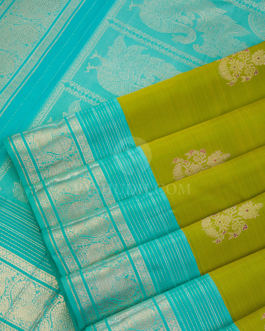 Parrot Green & Aqua Kanjivaram Silk Saree - S904 - View  4
