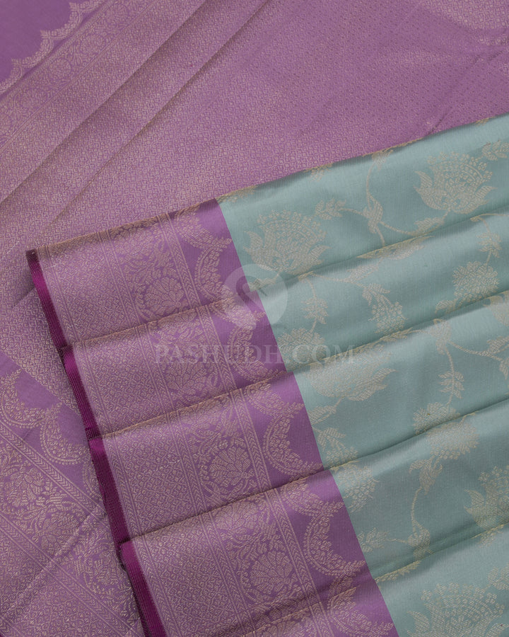 Light Green and Lavender Kanjivaram Silk Saree - DJ223 - View 4