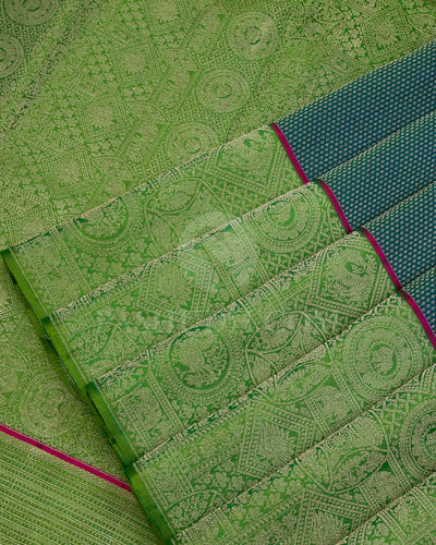 Cobalt Blue and Light Green Kanjivaram Silk Saree - DJ257