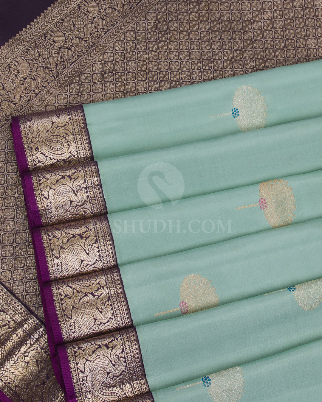 Light Teal & Purple Kanjivaram Silk Saree - S1144(A) - View 4
