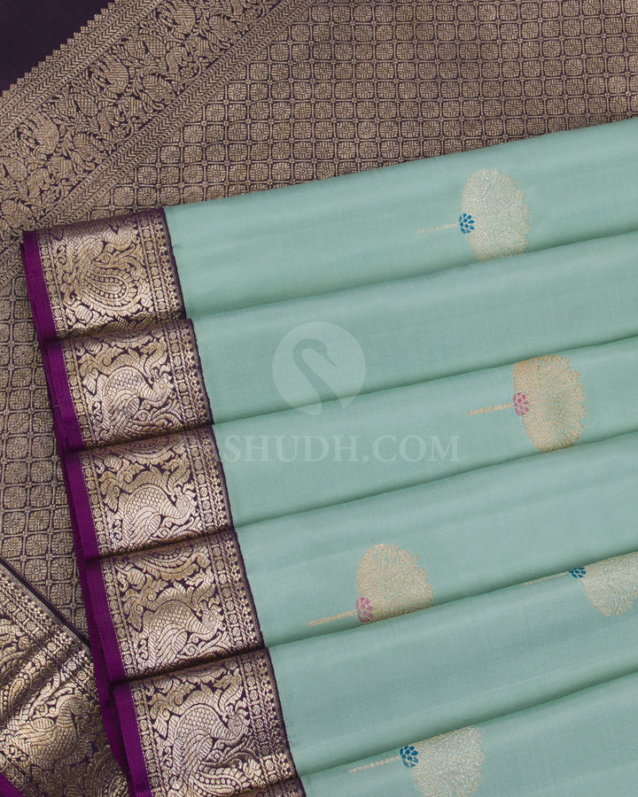 Light Teal & Purple Kanjivaram Silk Saree - S1144(A) - View 4
