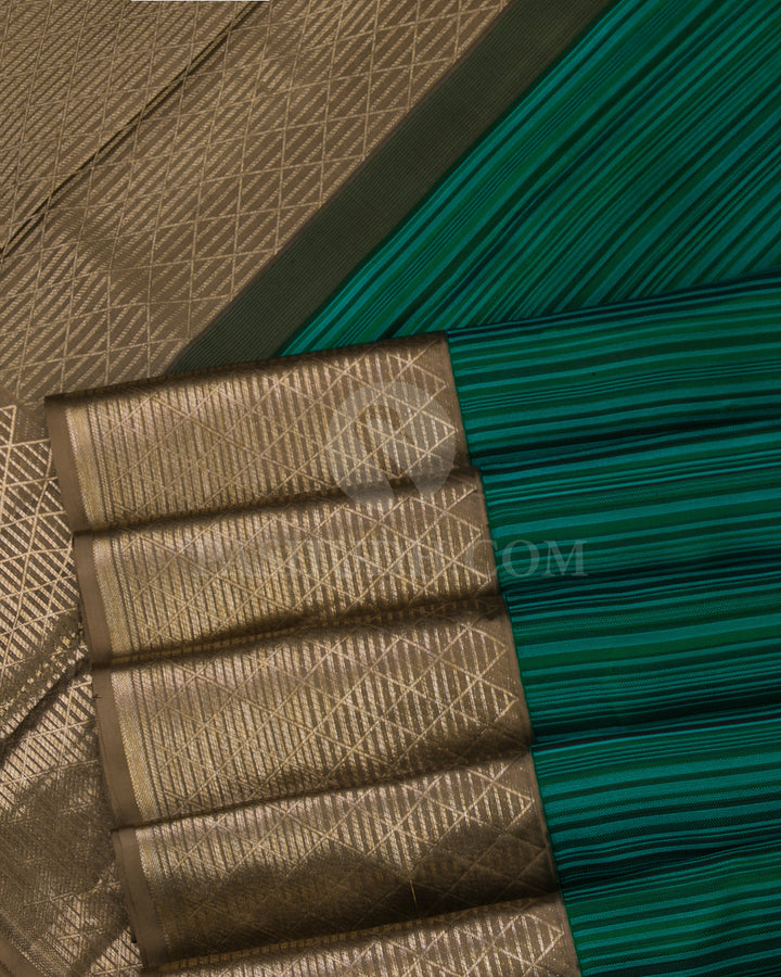 Shades of Green and Khaki Kanjivaram Silk Saree - DT183 - View 4