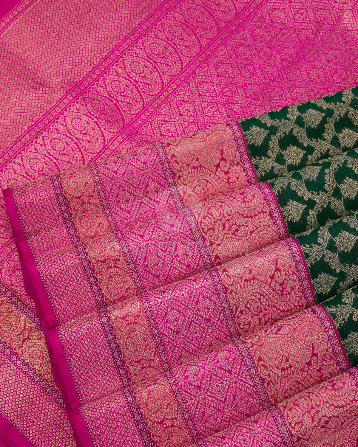 Dark Green and Pink  Zari Kanjivaram Silk Saree - S834 - view 5