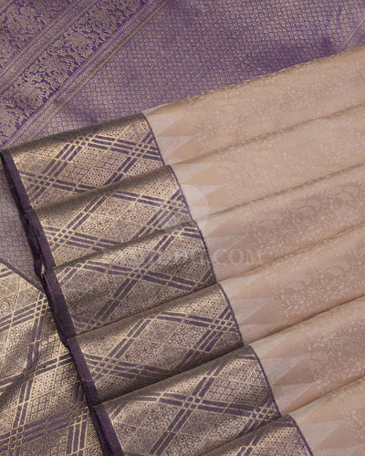 Beige & Purple Kanjivaram Silk Saree - DT243(A) - View 3