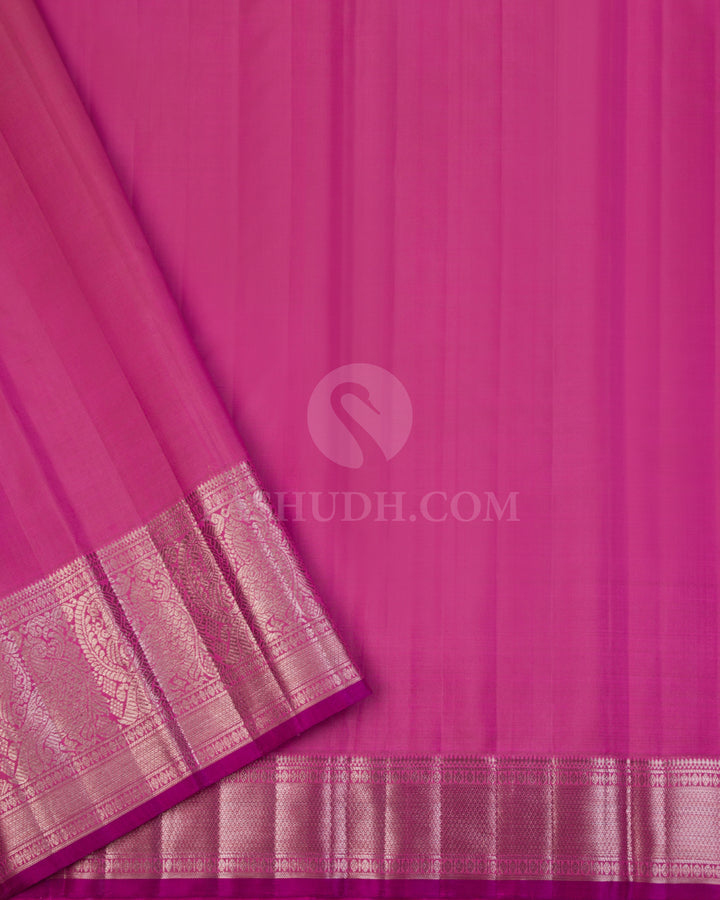 Coral Orange & Rouge Pink Kanjivaram Silk Saree - S1003 - View 3