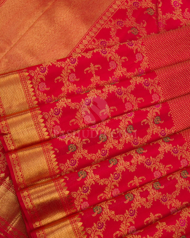 Red Pure Zari Kanjivaram Silk Saree - P146(A) - View 4