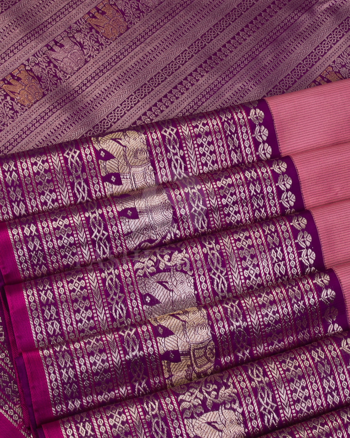 Baby Pink and Dark Violet Kanjivaram Silk Saree - S1142(B) - View 5