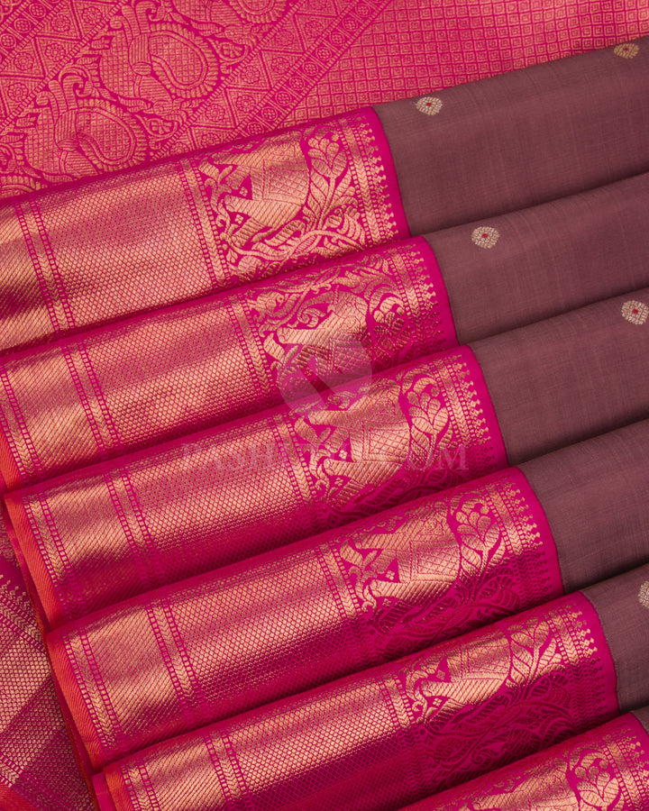 Mild Chocolate Brown & Rani Pink Kanjivaram Silk Saree - S1123(A) - View 4