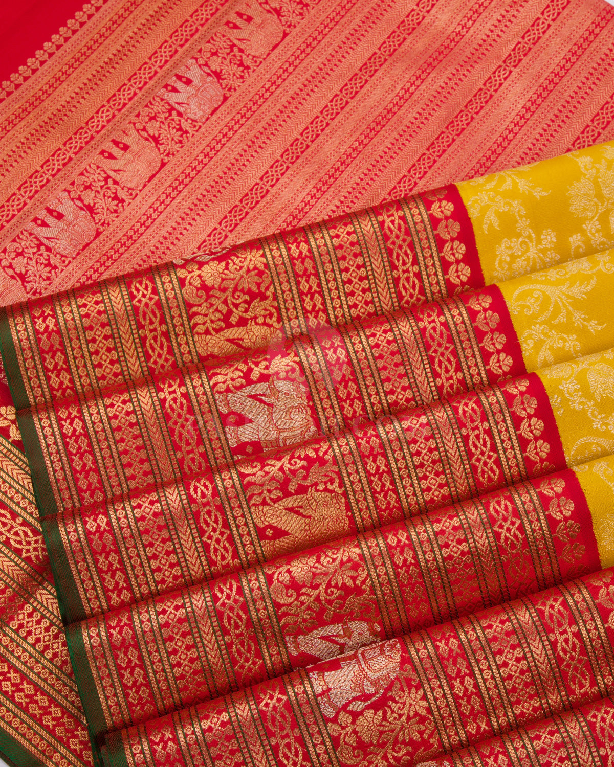 Mustard and Red Kanjivaram Silk Saree - S743View 5