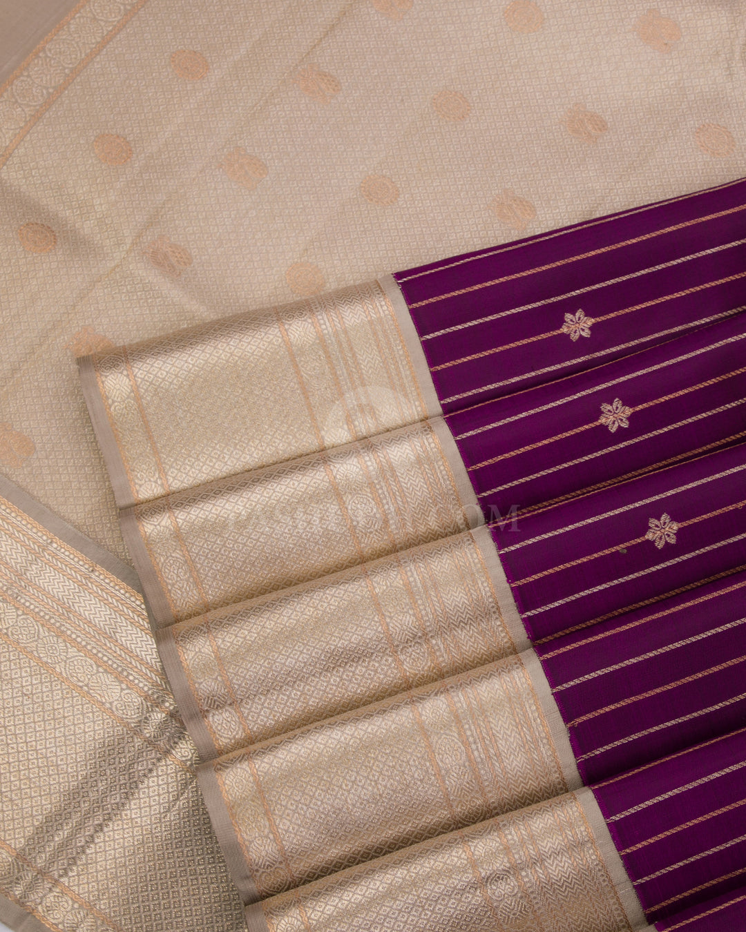 Purple & Greige  Zari Kanjivaram Silk Saree - S825 - View 5