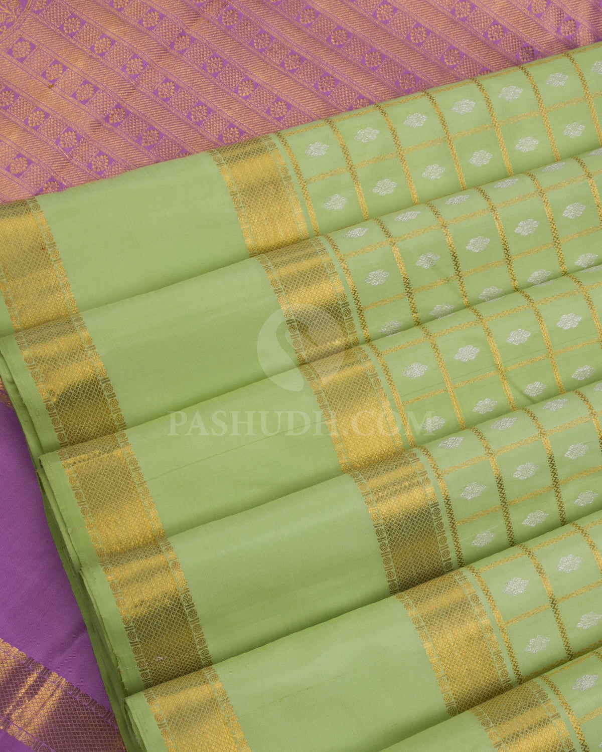 Light Green & Lavender Kanjivaram Silk Saree - D5 - View 3