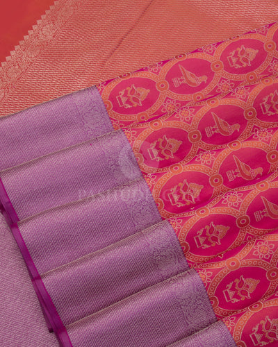 Orange and Lavender Kanjivaram Silk Saree - D518(A) - View 3