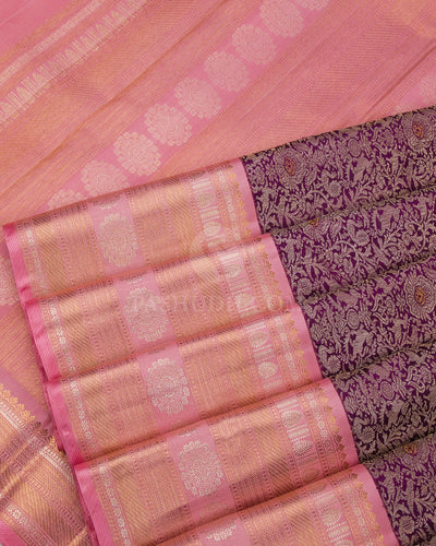 Violet & Light Pink  Zari Kanjivaram Silk Saree - S812 - Vie w5