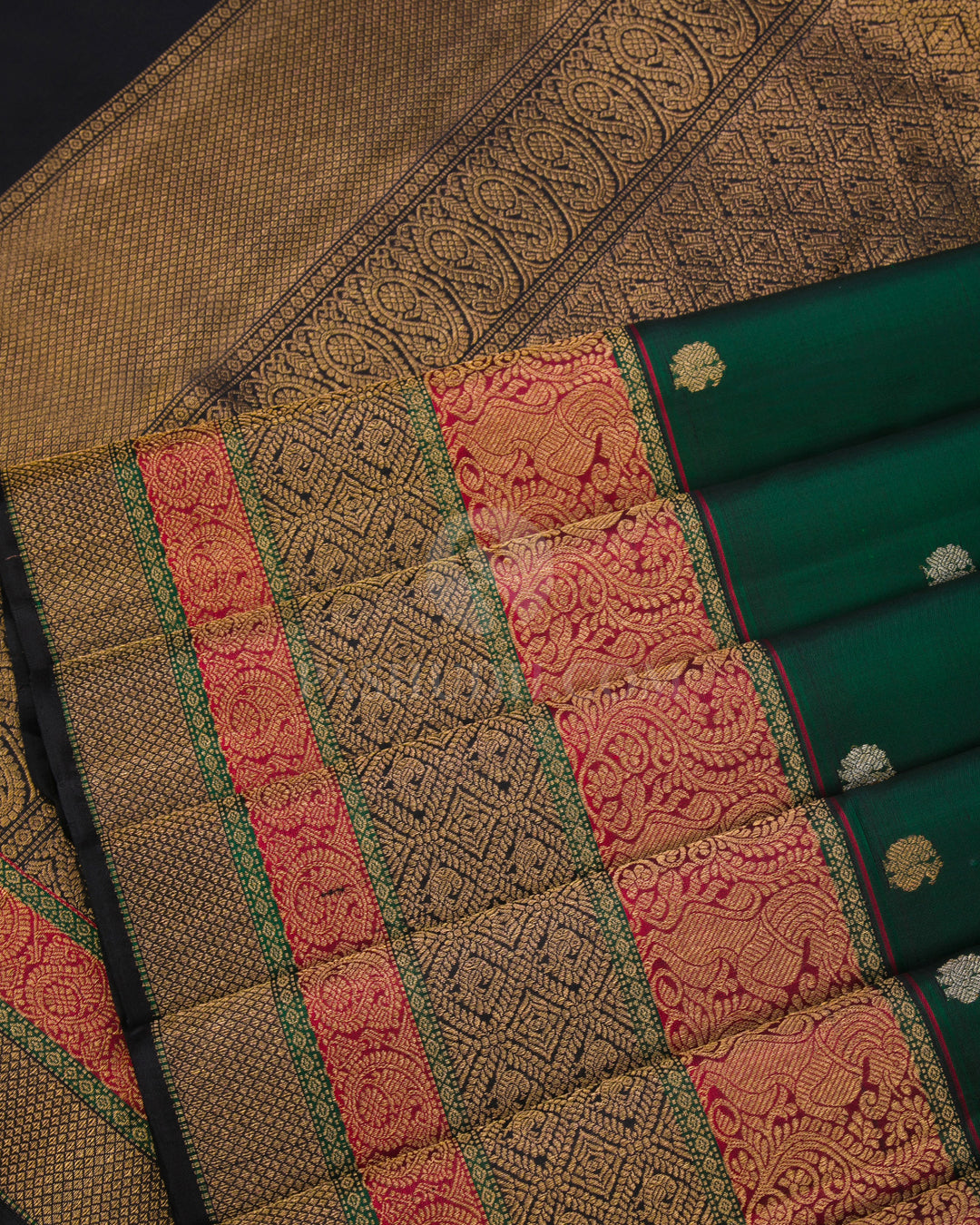 Forest Green & Black Kanjivaram Silk Saree - S859 - View5