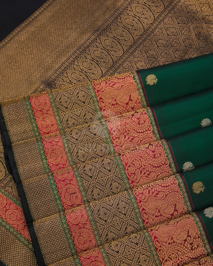 Forest Green & Black Kanjivaram Silk Saree - S859 - View5