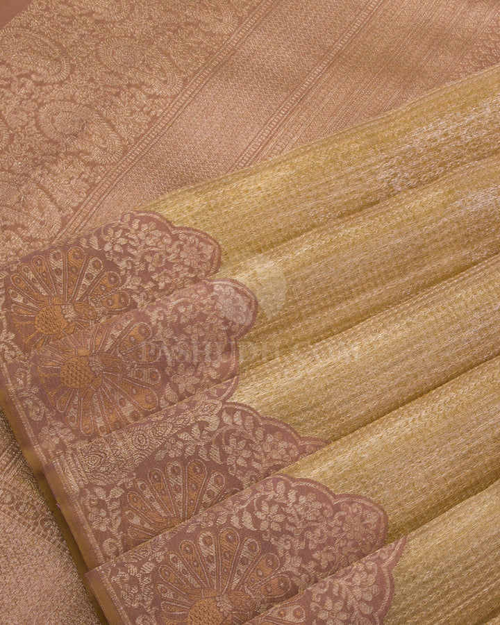 Gold & Mild Chocolate Brown Organza Kanjivaram Silk Saree - S1021(A) - View 4