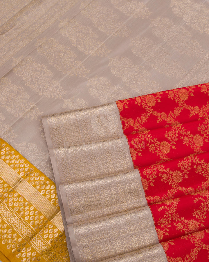Red and Grey Ganga Jamuna Zari Kanjivaram Silk Saree  - S799 - View 5