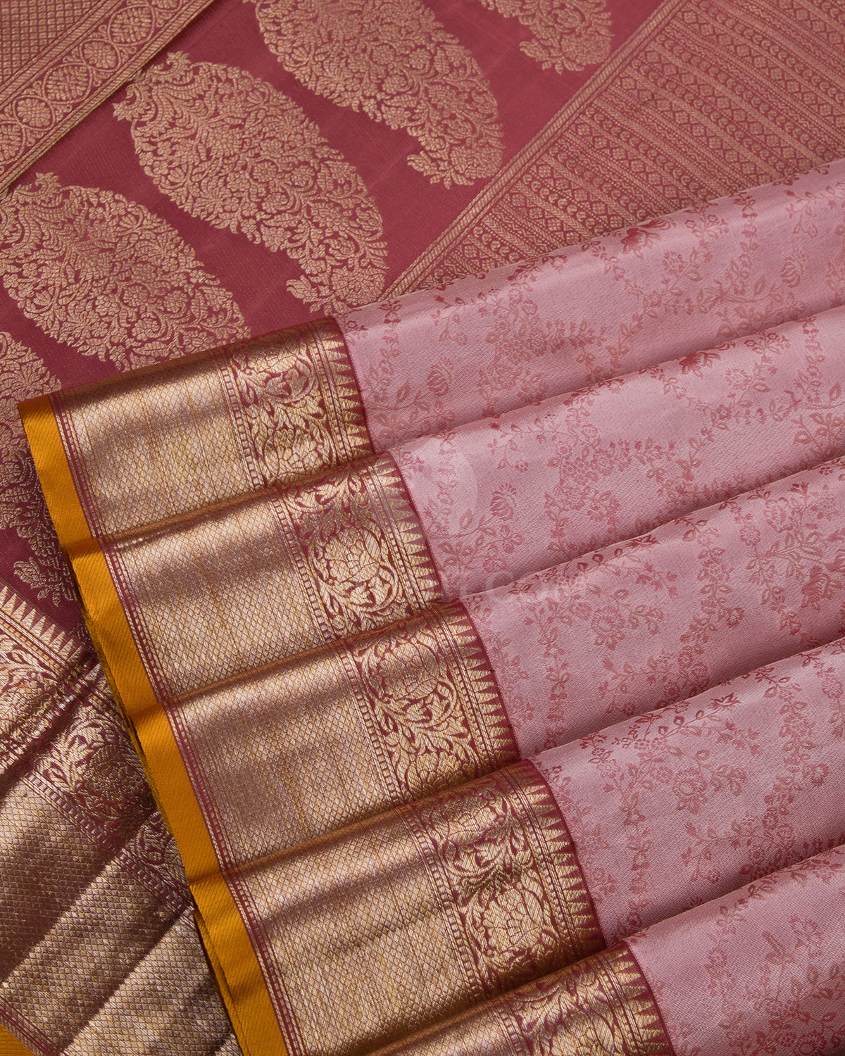 Onion Pink & Brick Red Kanjivaram Silk Saree - D443 - View 4