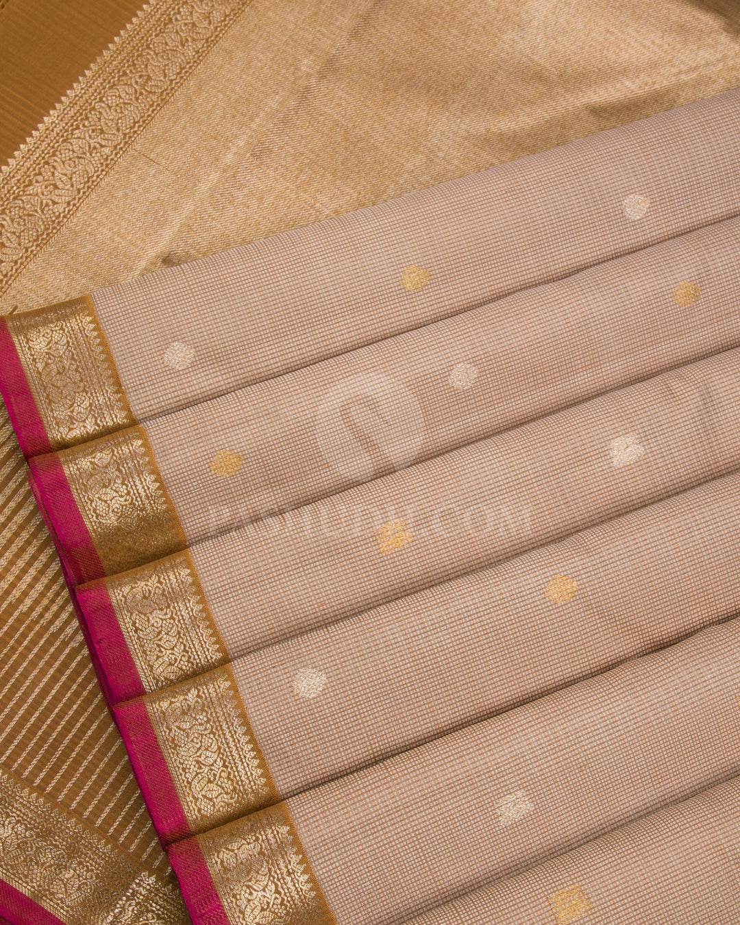 Beige & Moss Green Kanjivaram Silk Saree - S1122(A) - View 4