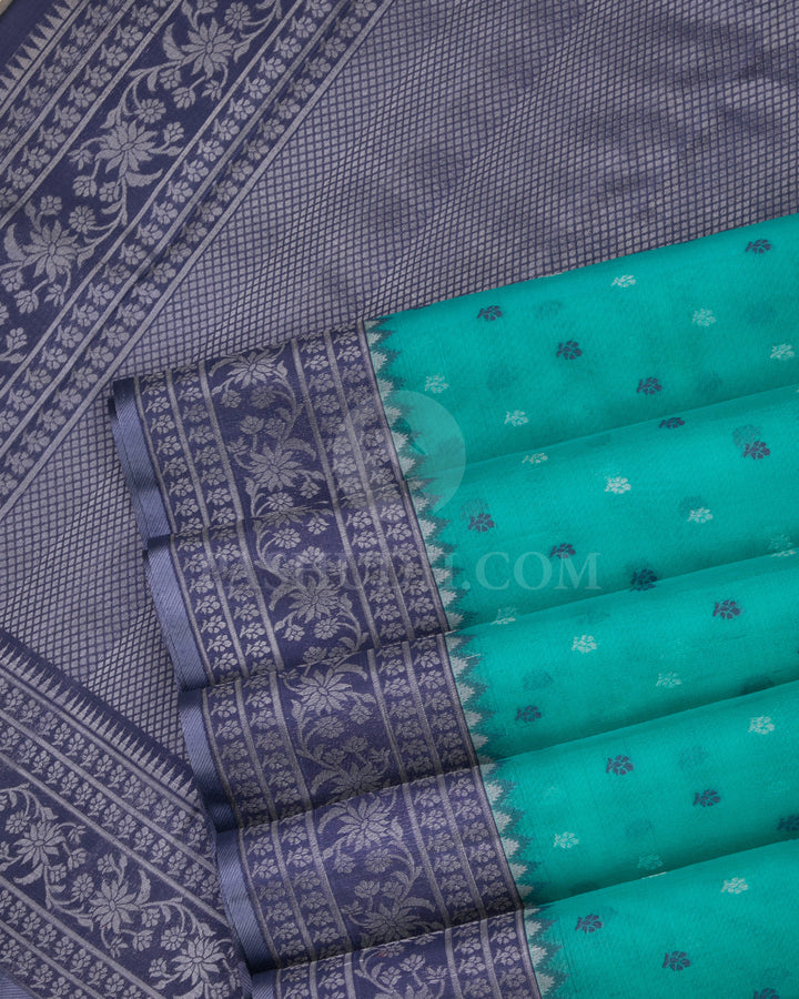 Anandha Blue Organza Weave Kanjivaram Silk Saree - DJ188 - View 4
