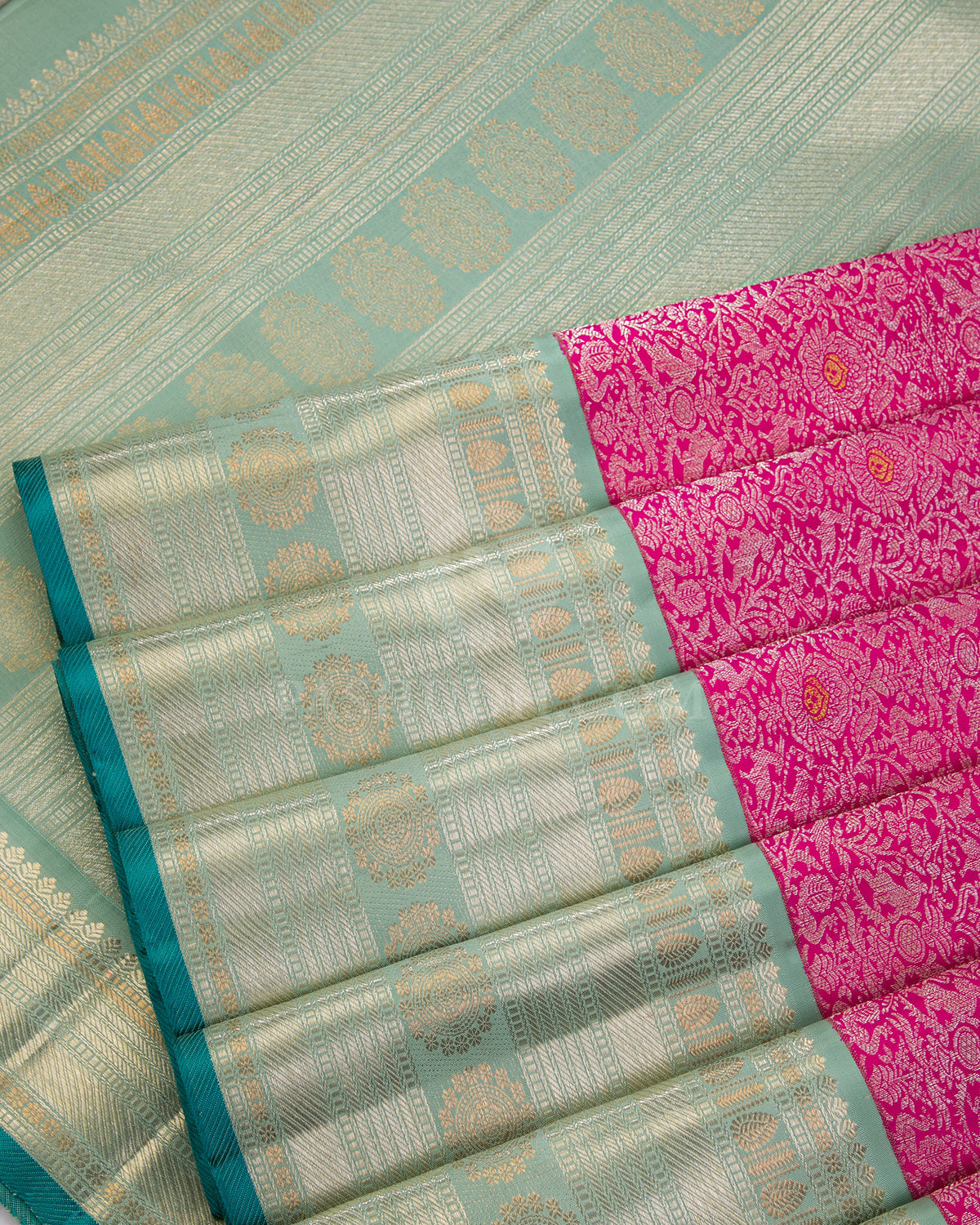 Dark Pink & Turquoise Kanjivaram Silk Saree - S892 - View 5